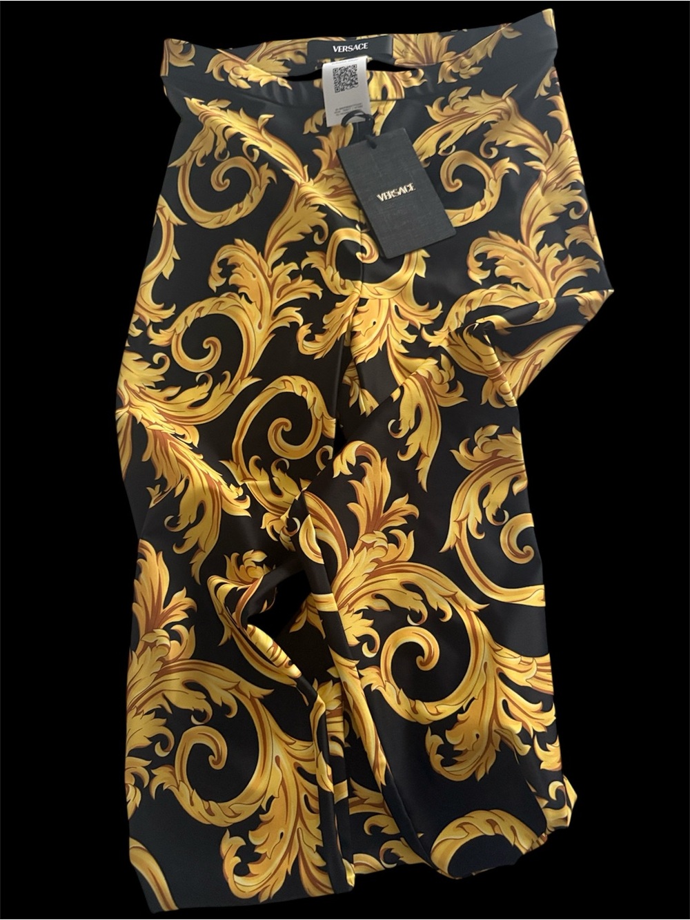 Versace Black and Gold Baroque-Print Trousers